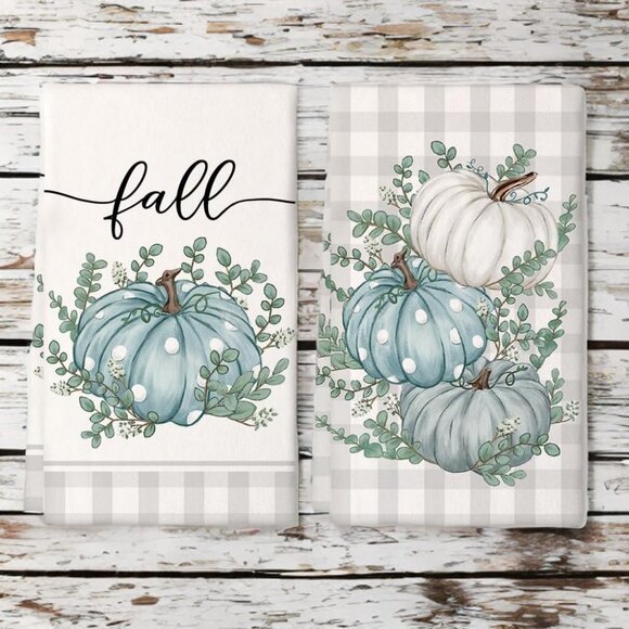 Fall Kitchen Towels Pumpkin Autumn Holiday Thanksgiving Farmhouse Cottage Decor - Picture 6 of 6